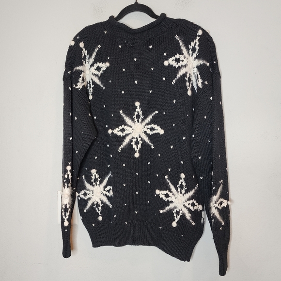 NWT Vintage Lauren Hansen Hand Knitted Snowflake Reindeer Sweater L Ramie Cotton - Picture 3 of 17